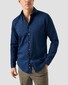Eton Satin Indigo Cotton Contrast Buttons Garment Washed Overhemd Donker Blauw