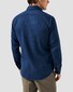 Eton Satin Indigo Cotton Contrast Buttons Garment Washed Overhemd Donker Blauw
