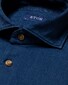 Eton Satin Indigo Cotton Contrast Buttons Garment Washed Overhemd Donker Blauw