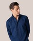 Eton Satin Indigo Uni Garment Washed Overhemd Donker Blauw