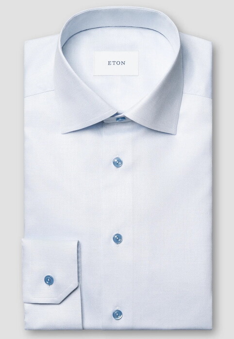 Eton Semi Solid Fine Texture Twill Overhemd Blauw