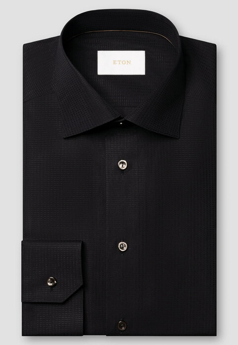 Eton Semi Solid Luxury Supima 120 Piqué Overhemd Zwart