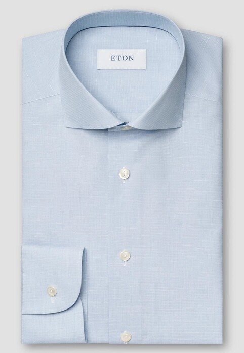 Eton Semi Solid Subtle Texture Cotton Linen Shirt Light Blue