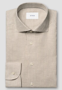 Eton Signature Flanel Micro Check Overhemd Beige