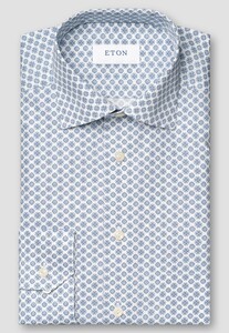 Eton Signature Poplin Geometric Pattern Cutaway Collar Shirt Dark Evening Blue