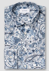 Eton Signature Twill Allover Fantasy Pattern Overhemd Blauw-Wit