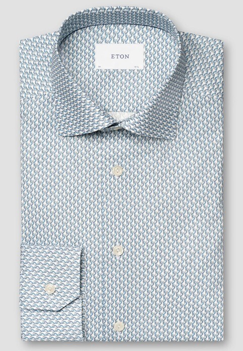 Eton Signature Twill Allover Mini Fantasy Parrot Pattern Overhemd Licht Blauw