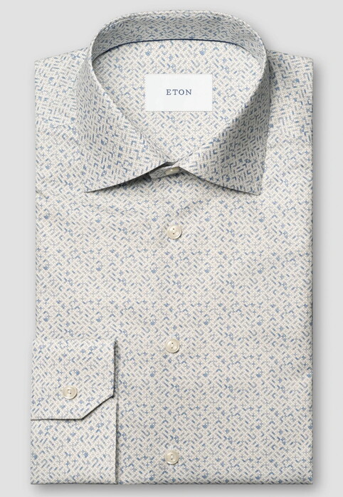 Eton Signature Twill Fine Geometric Pattern Overhemd Licht Blauw