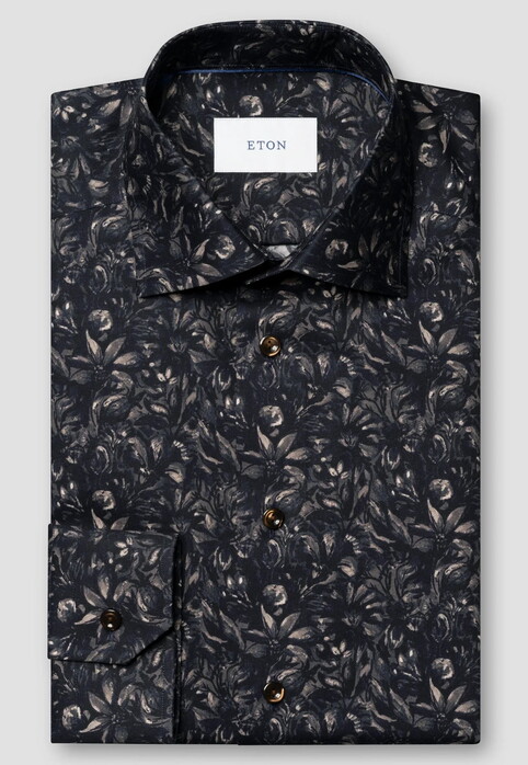 Eton Signature Twill Floral Pattern Overhemd Navy-Bruin