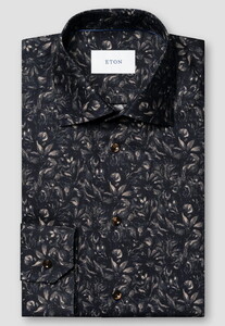 Eton Signature Twill Floral Pattern Shirt Navy-Brown