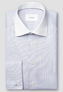 Eton Signature Twill Stripe Rounded French Cuff Overhemd Blauw