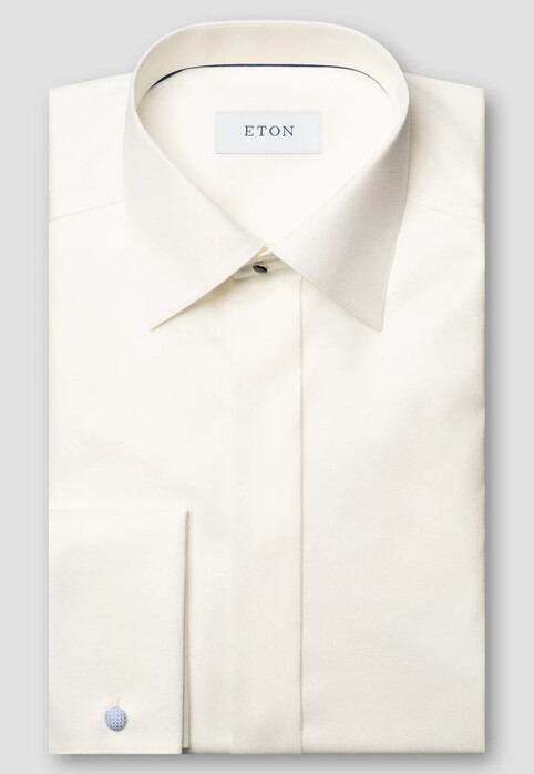 Eton Signature Twill Tuxedo Shirt French Cuffs Hidden Button Placket Overhemd Dark Off White