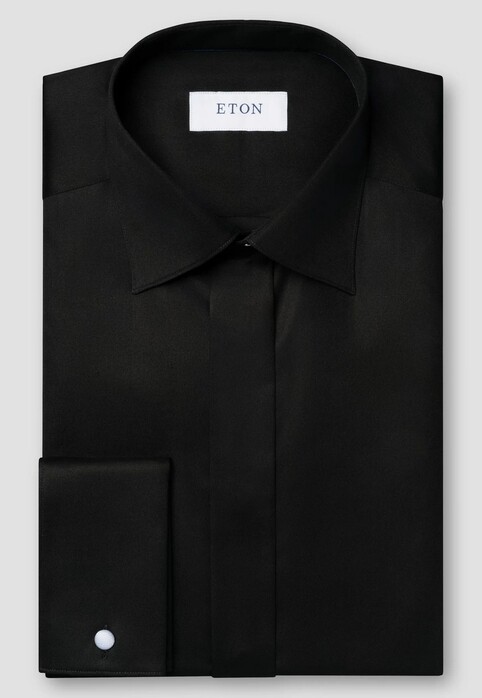 Eton Signature Twill Tuxedo Shirt French Cuffs Hidden Button Placket Overhemd Zwart