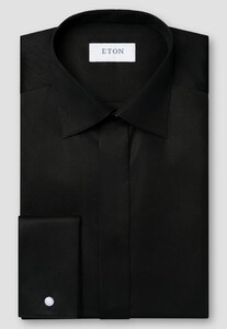 Eton Signature Twill Uni French Cuff Hidden Button Placket Overhemd Zwart