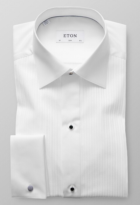 Eton Slim Plissé Black Tie Overhemd Wit