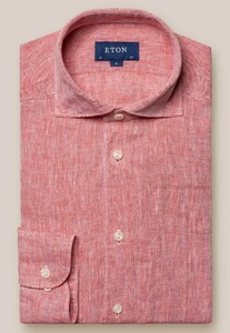 Eton Slim Uni Linnen Wide Spread Collar Overhemd Rood