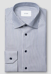 Eton Soft Cotton Tencel Stripe Pattern Overhemd Donker Blauw
