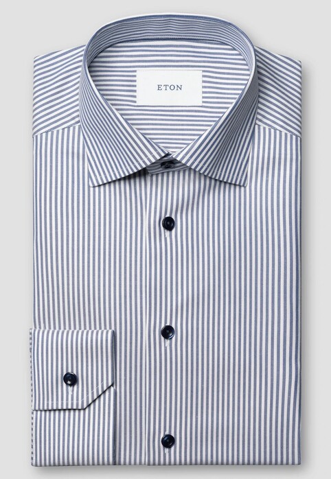 Eton Soft Cotton Tencel Stripe Pattern Overhemd Donker Blauw