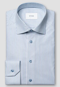 Eton Soft Cotton Tencel Stripe Pattern Overhemd Licht Blauw