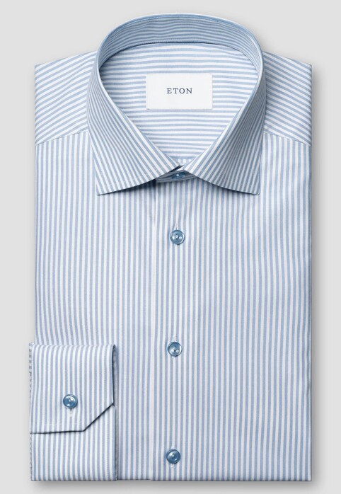 Eton Soft Cotton Tencel Stripe Pattern Overhemd Licht Blauw