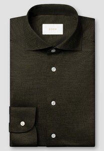 Eton Soft Merino Tencel Natural Stretch Mother of Pearl Buttons Overhemd Donker Groen