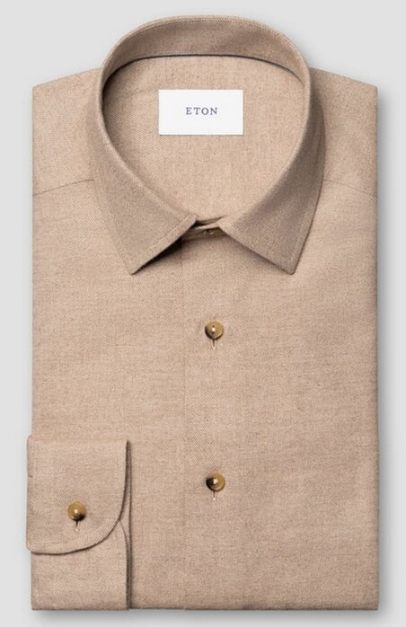 Eton Solid Color Double-Twisted Yarn Cotton Flanel Overhemd Beige