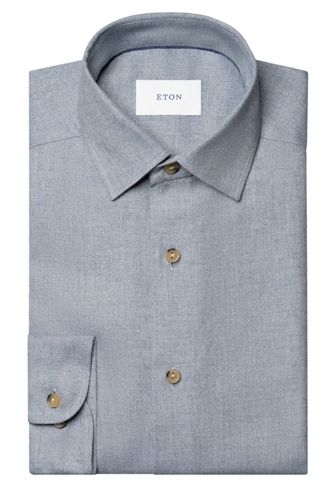 Eton Solid Color Double-Twisted Yarn Cotton Flanel Overhemd Blauw