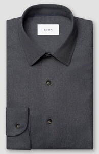Eton Solid Color Double-Twisted Yarn Cotton Flanel Overhemd Donker Blauw
