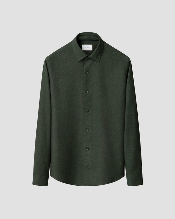 Eton Solid Color Double-Twisted Yarn Cotton Flanel Overhemd Donker Groen