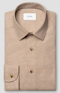 Eton Solid Color Double-Twisted Yarn Cotton Flannel Shirt Beige