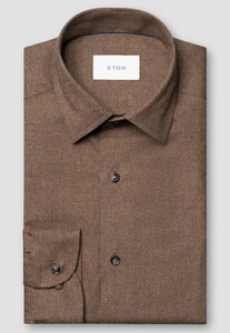 Eton Solid Color Double-Twisted Yarn Cotton Flannel Shirt Brown