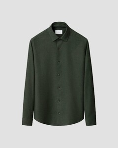 Eton Solid Color Double-Twisted Yarn Cotton Flannel Shirt Dark Green
