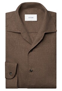 Eton Solid Color Double-Twisted Yarn Soft Brushed Cotton Flanel Overhemd Bruin