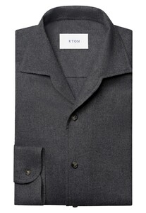 Eton Solid Color Double-Twisted Yarn Soft Brushed Cotton Flanel Overhemd Donker Blauw