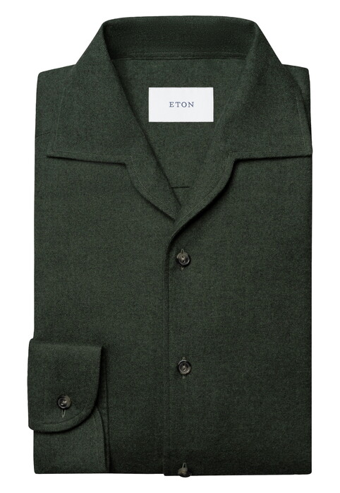 Eton Solid Color Double-Twisted Yarn Soft Brushed Cotton Flanel Overhemd Donker Groen