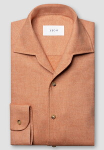 Eton Solid Color Double-Twisted Yarn Soft Brushed Cotton Flanel Overhemd Oranje
