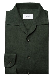 Eton Solid Color Double-Twisted Yarn Soft Brushed Cotton Flannel Shirt Dark Green