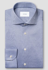 Eton Solid Color Filo di Scozia Cotton Jersey Jacquard Knit Overhemd Blauw