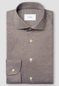 Eton Solid Color Filo di Scozia Cotton Jersey Jacquard Knit Overhemd Bruin