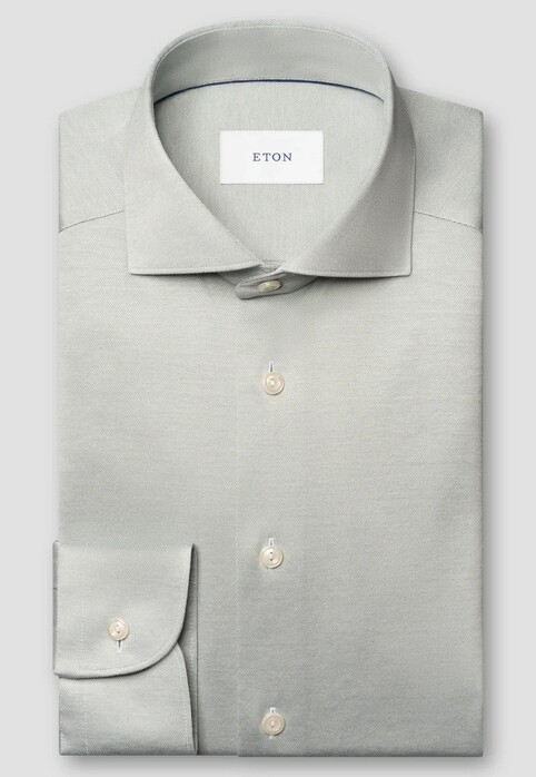 Eton Solid Color Filo di Scozia Cotton Jersey Jacquard Knit Overhemd Licht Groen