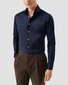 Eton Solid Color Filo di Scozia Cotton Jersey Jacquard Knit Overhemd Navy