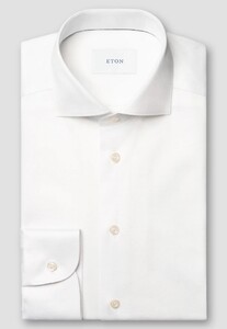 Eton Solid Color Filo di Scozia Cotton Jersey Jacquard Knit Overhemd Wit