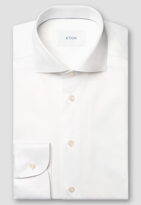 Eton Solid Color Filo di Scozia Cotton Jersey Jacquard Knit Overhemd Wit