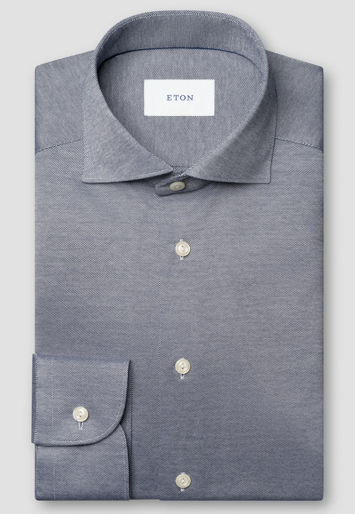 Eton Solid Color Filo di Scozia Cotton Jersey Jacquard Knit Shirt Dark ...