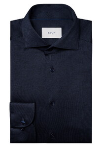 Eton Solid Color Luxury Filo di Scozia Cotton Knit Overhemd Navy