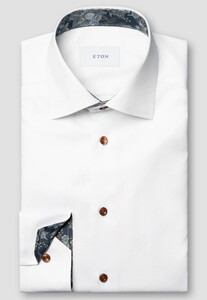 Eton Solid Color Signature Twill Contrast Details Overhemd Wit