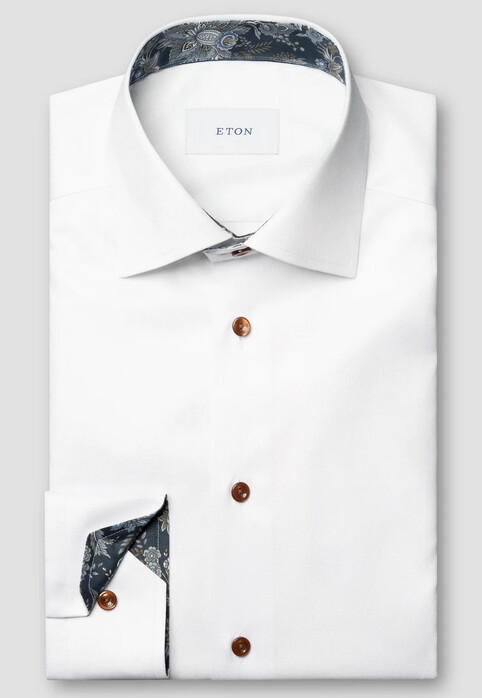 Eton Solid Color Signature Twill Contrast Details Overhemd Wit