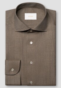 Eton Solid Color Ultra Soft Super 120s Merino Wol Overhemd Donker Beige