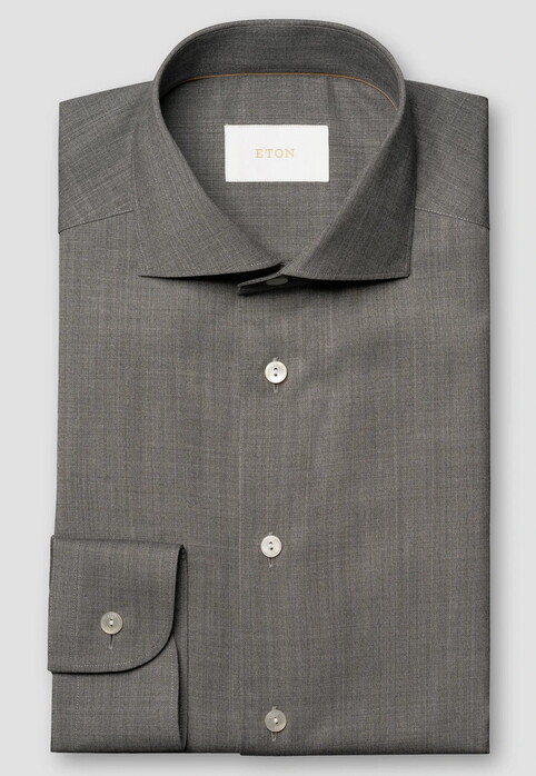 Eton Solid Color Ultra Soft Super 120s Merino Wool Overhemd Donker Grijs