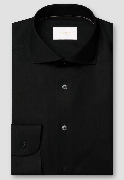 Eton Solid Color Ultra Soft Super 120s Merino Wool Overhemd Zwart